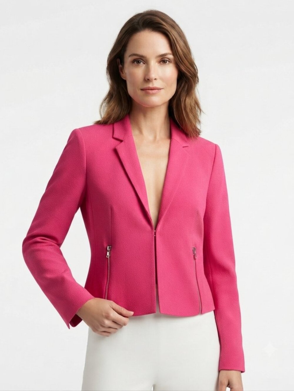 RIANI FUCHSIA PINK CREPE NOTCHED LAPEL BLAZER JACKET - 10